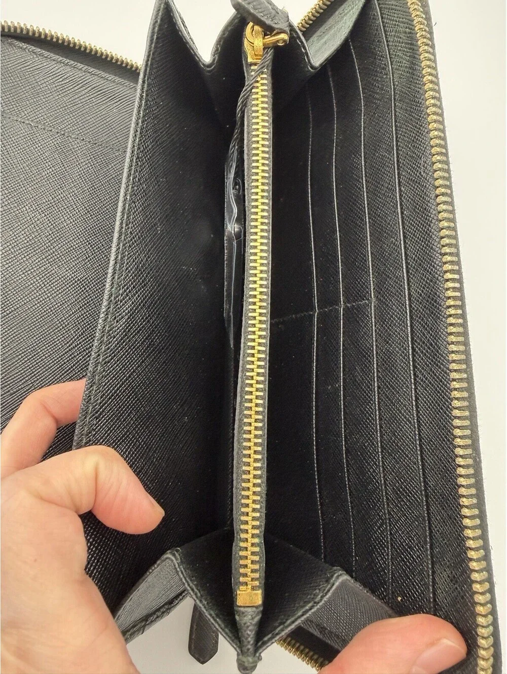 Authentic PRADA Black Saffiano Leather Zip Around Travel Organizer Long Wallet